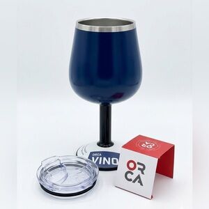 ORCA Vino Navy  Blue 15oz Insulated Stainless Steel Wine Cup w/ Lid - Brand New